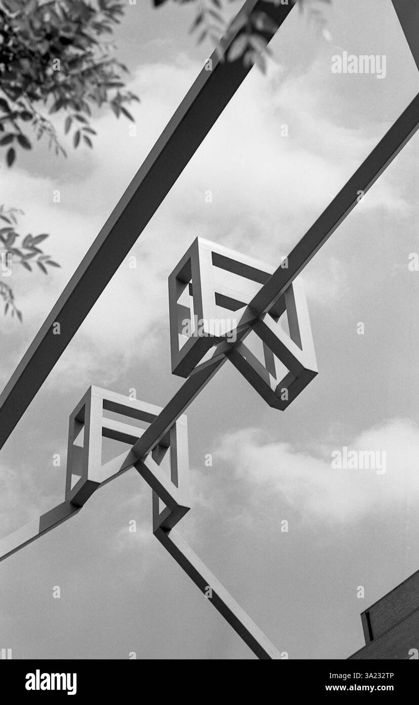 Philadelphia, Benjamin Franklin Museum designed by Venturi and Rauch and photographed in 1984 in fine grain negative ORWO NP15. House contour in steel structure. Stock Photo