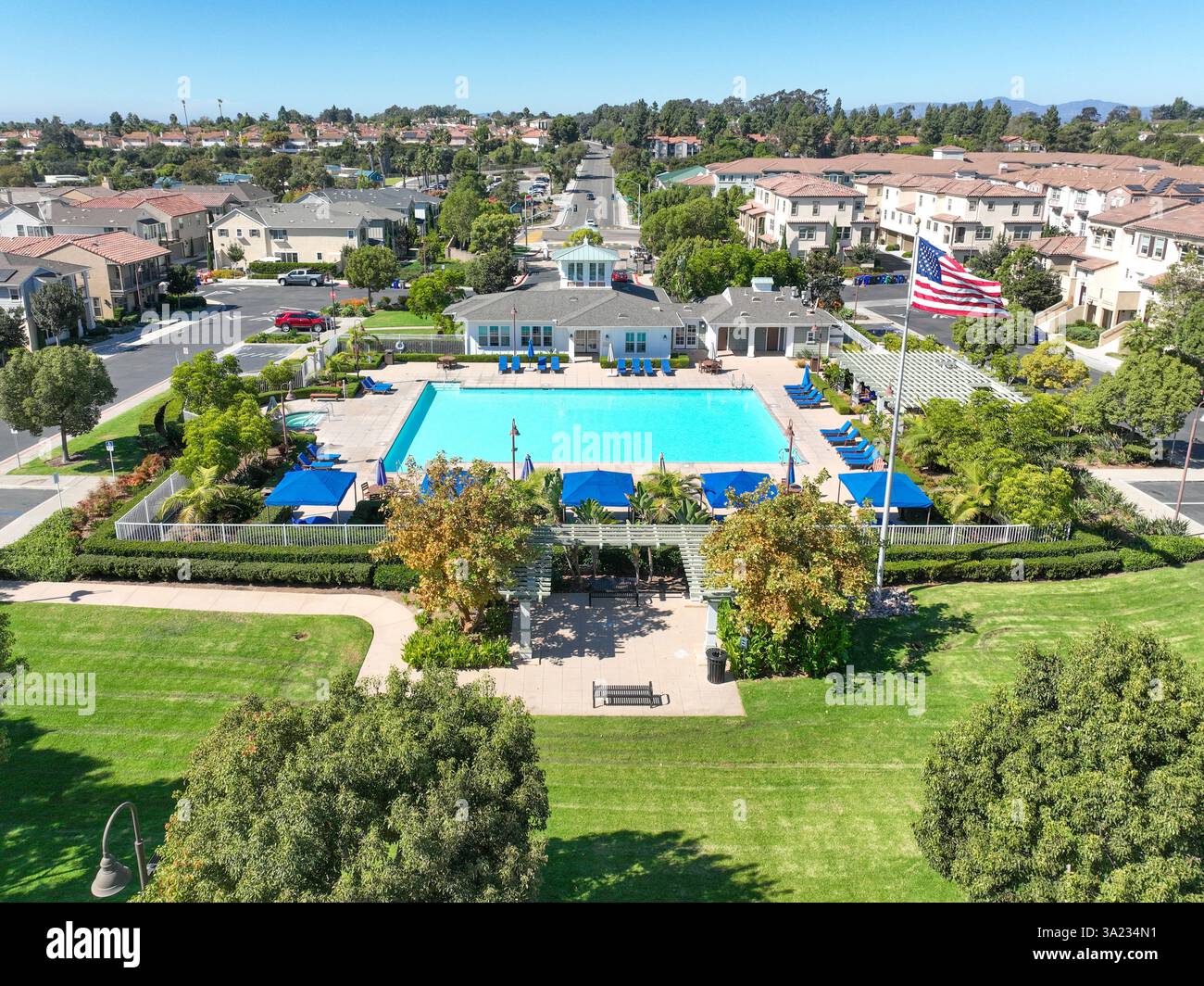 Aerial view of middle class community identical condominium apartment ...