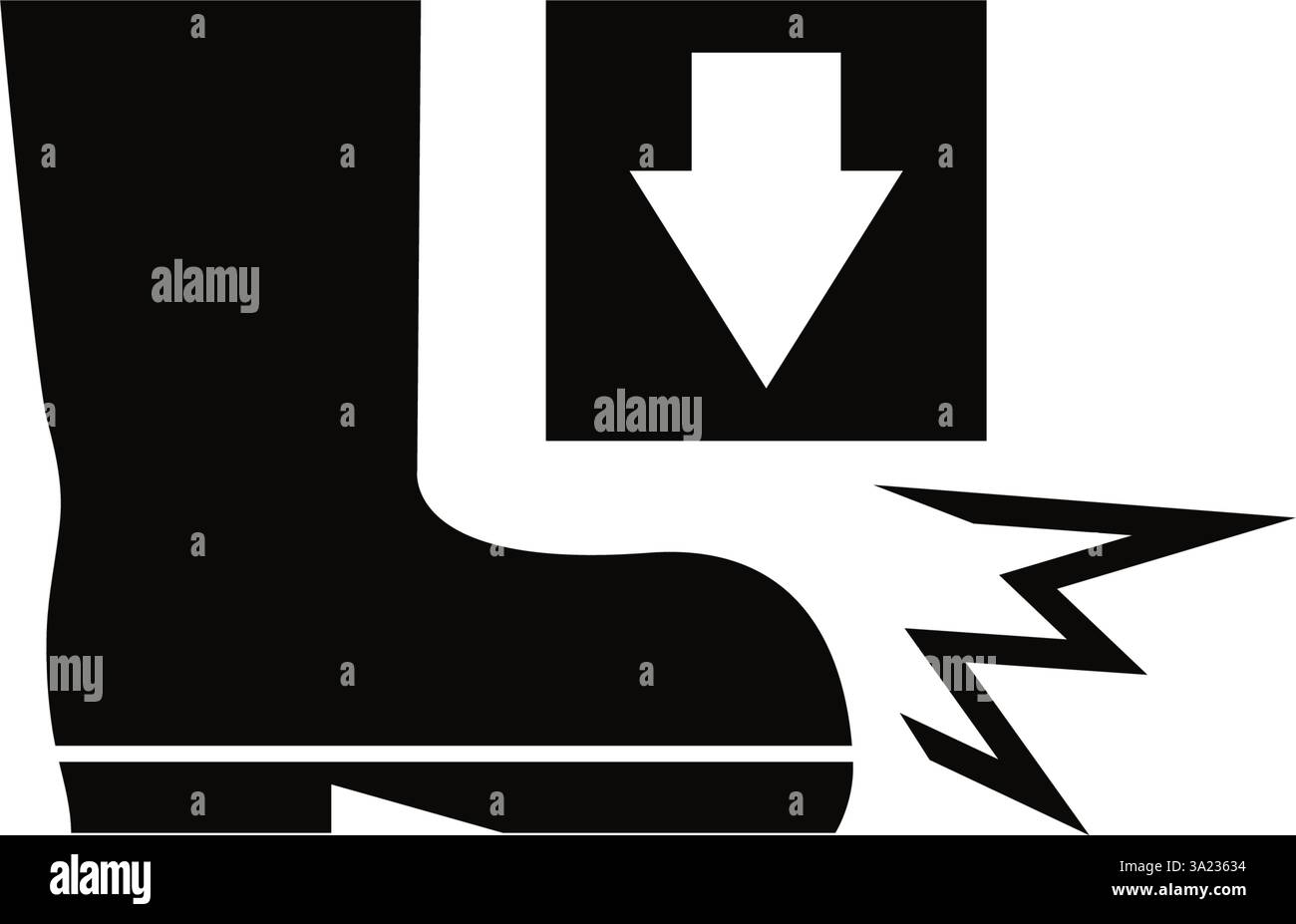 Icon of black safety boot with shock protection symbol for industrial ...