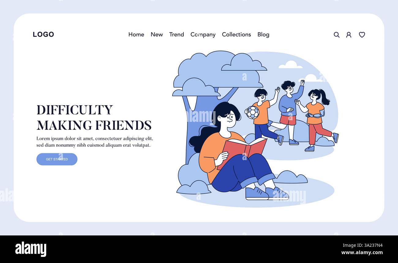 Illustration depicting children engaging in playful activities while one child reads. This scene illustrates the challenges of social interaction and forming friendships in a collaborative environment. Vector illustration. Stock Vector