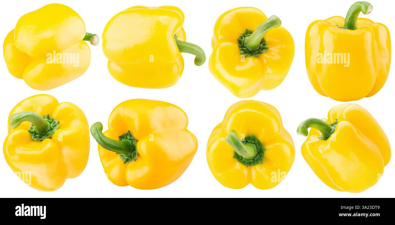 set of yellow bell peppers isolated on white background Stock Photo - Alamy