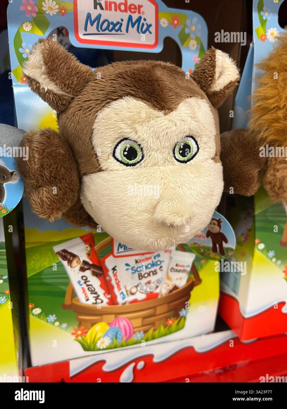 Kinder, Easter, Kinder Maxi Mix, Kinder Easter presents, Easter eggs, Easter toys, Schoko bons, Choko toys, plush toys, Easter present package, 2025 - Smartphone Captured Stock Image
