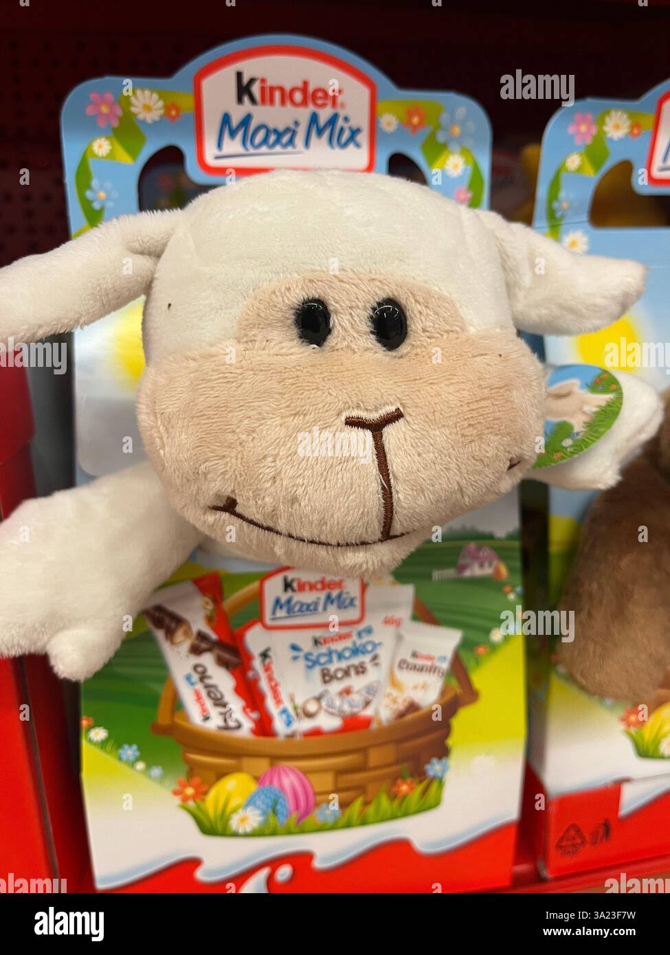 Kinder, Easter, Kinder Maxi Mix, Kinder Easter presents, Easter eggs, Easter toys, Schoko bons, Choko toys, plush toys, Easter present package, 2025 - Smartphone Captured Stock Image