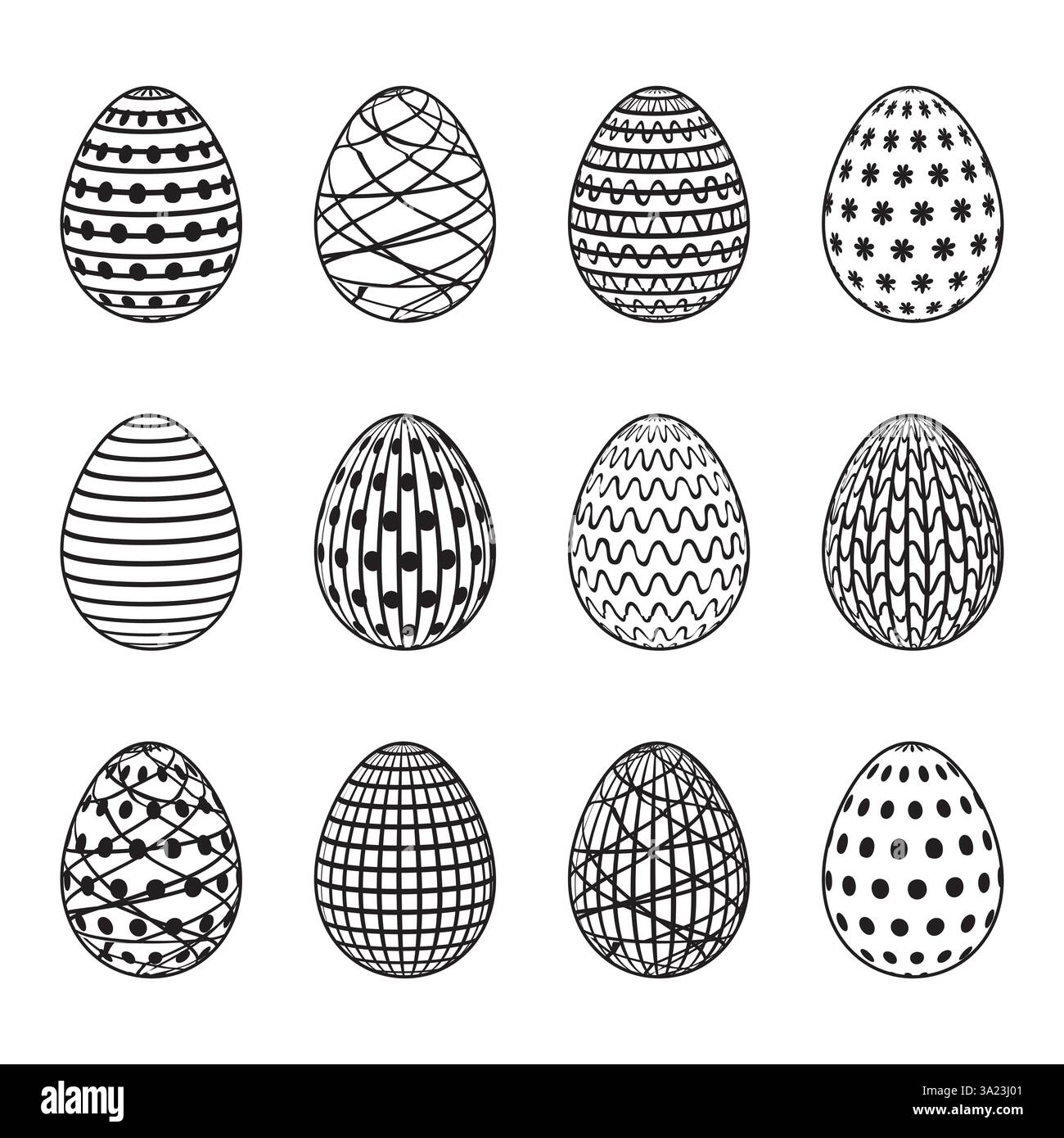 Easter eggs set for coloring book page. Vector illustration Stock Vector
