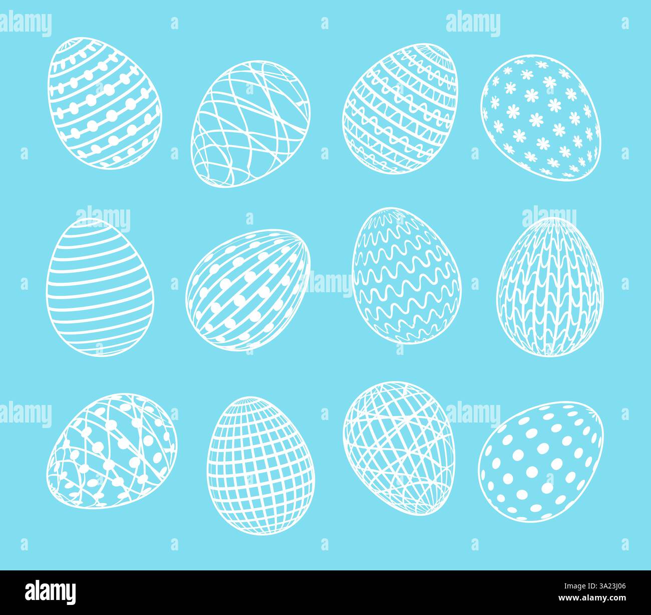 White Easter eggs set with on blue background. Vector illustration Stock Vector