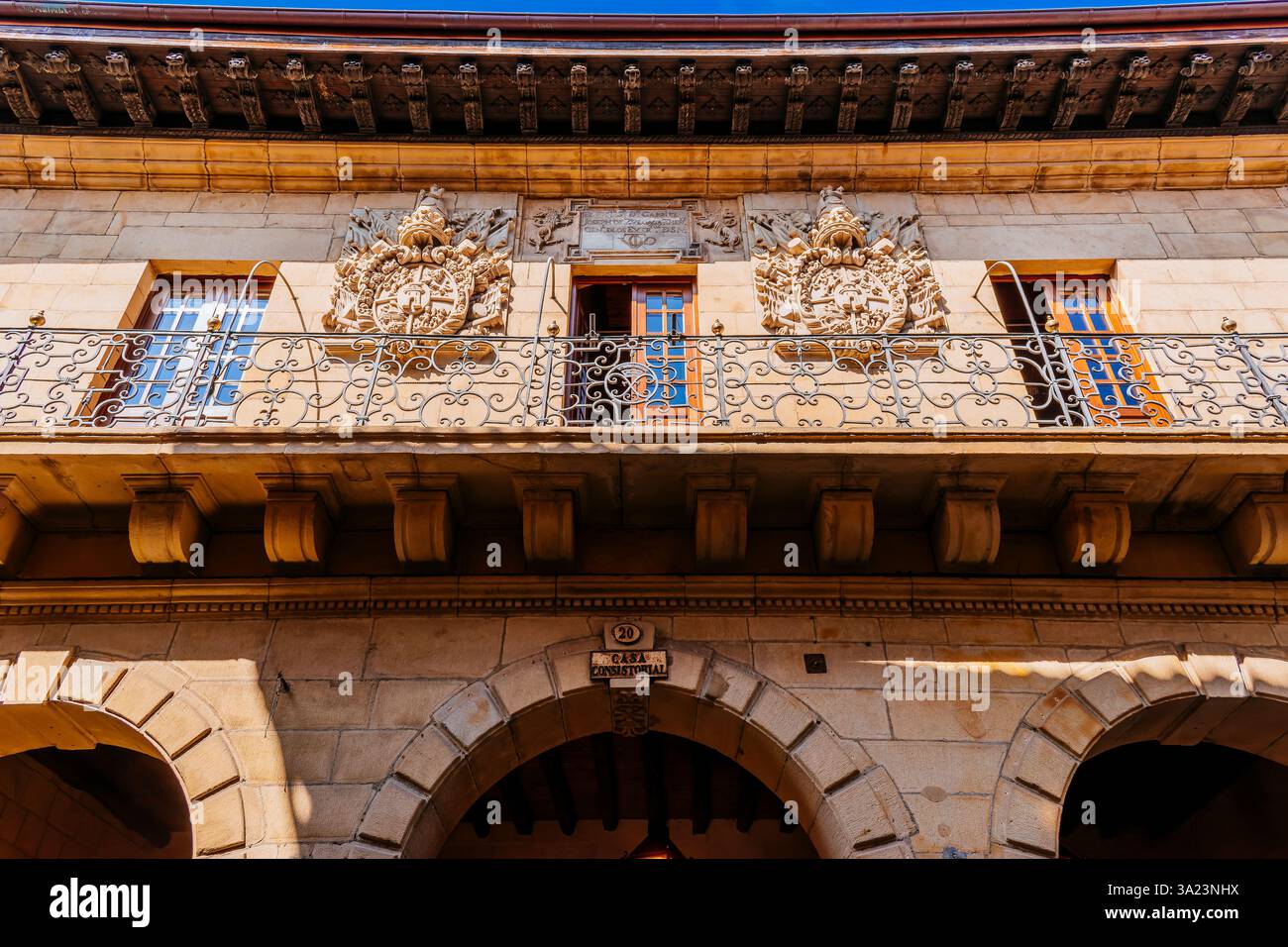 The town hall is a baroque building, 18 th century. Hondarribia, Gipuzkoa, Basque Country, Spain, Europe Stock Photo