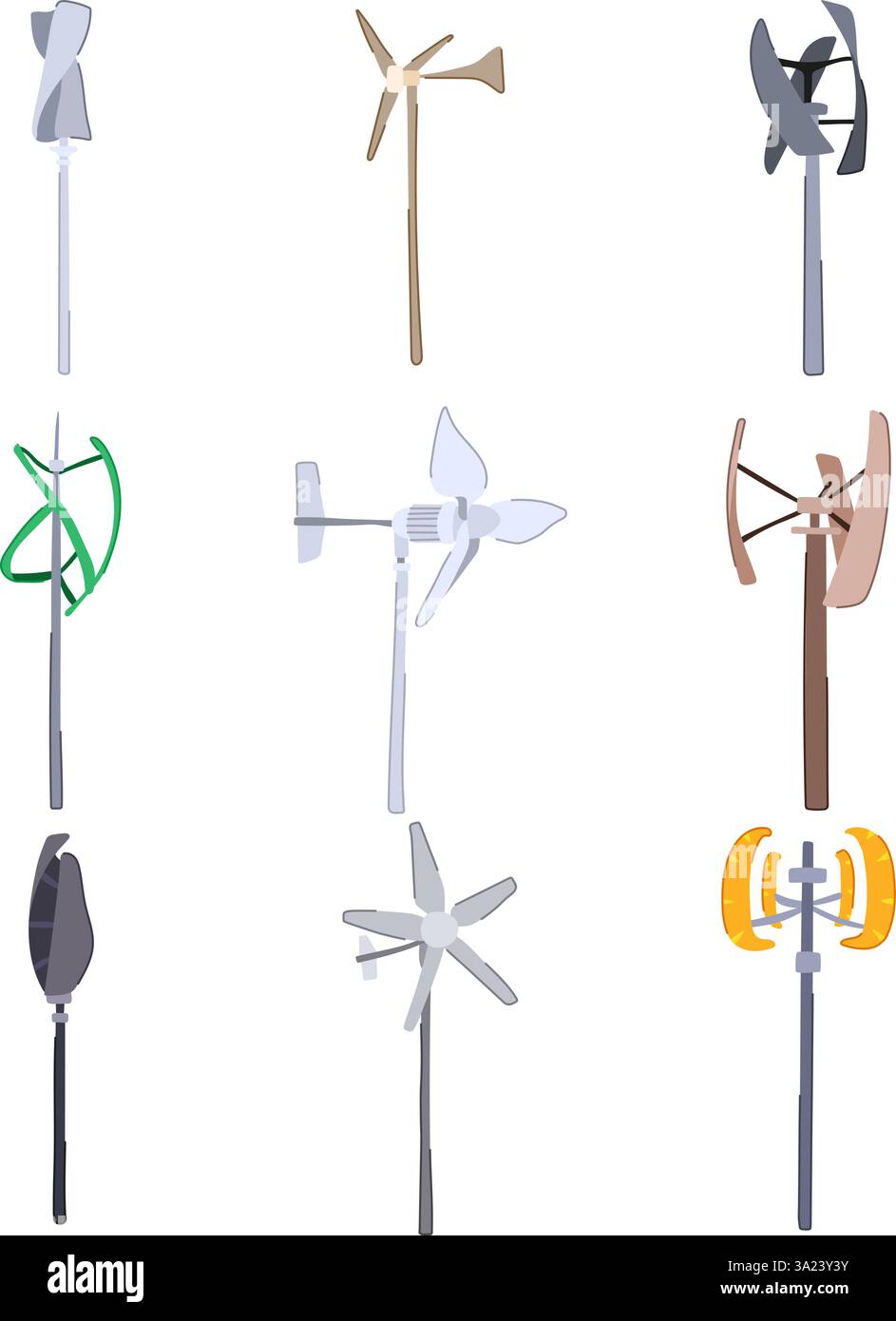 wind turbine home use set cartoon vector illustration Stock Vector ...