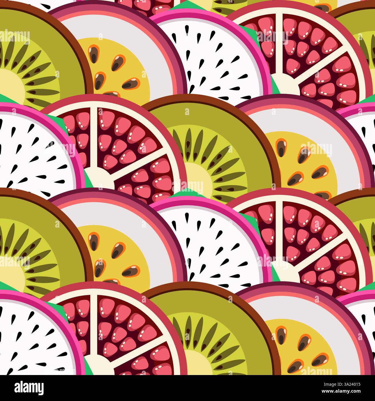 Exotic fruit slices seamless botanical pattern vector illustration Stock Vector