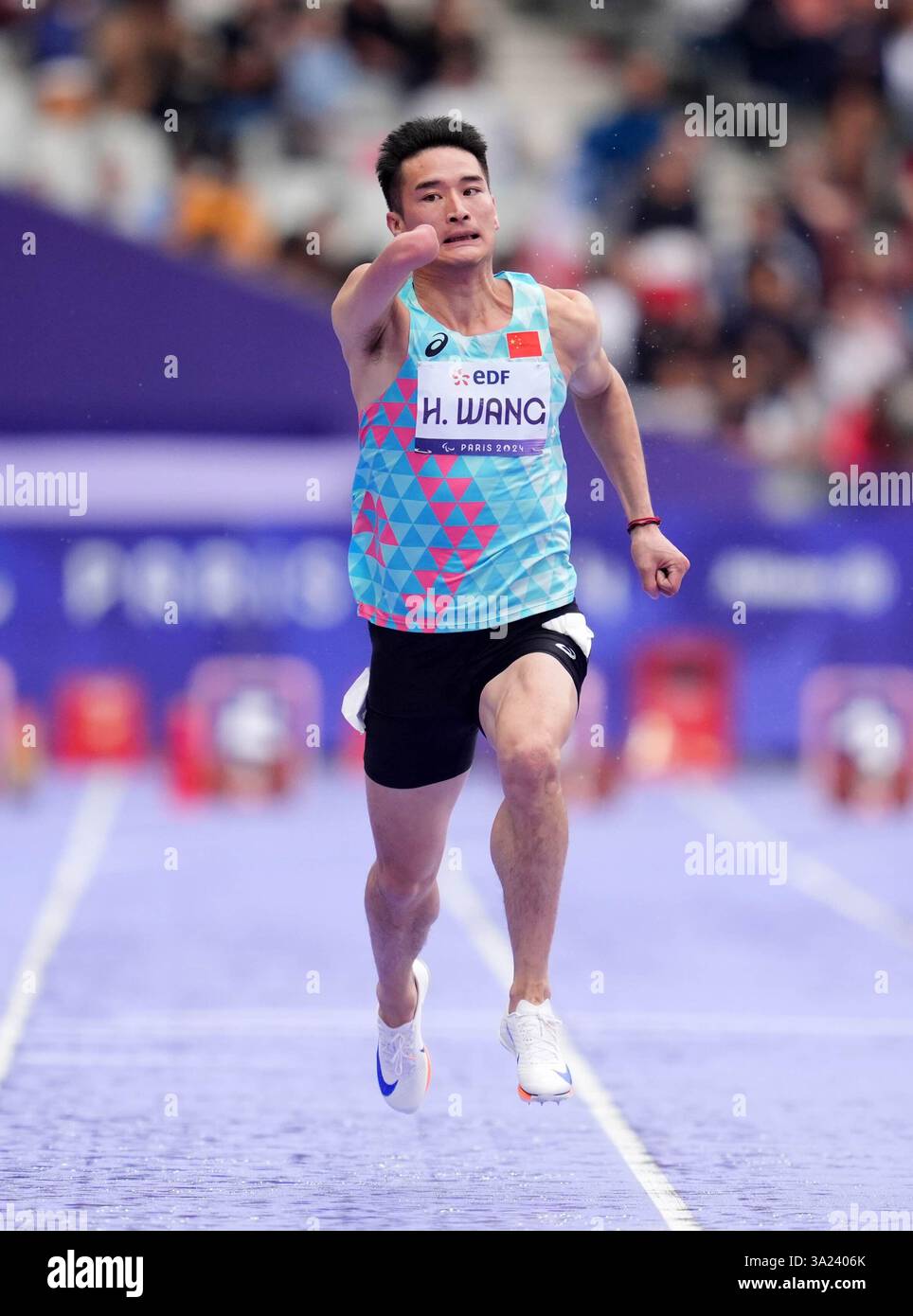 China's Hao Wang during the Men's 100m - T47 Round 1 heat at the Stade ...