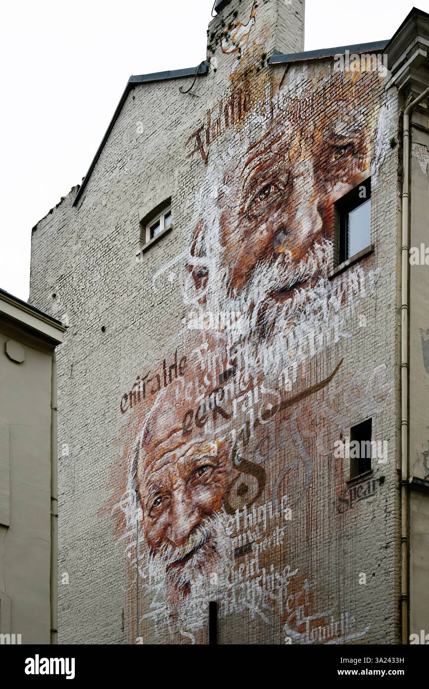 Mural Sagesse (Wisdom) by Belgian mural artist Spear. Rue de Namur 14, Brussels, Belgium, Europe Stock Photo