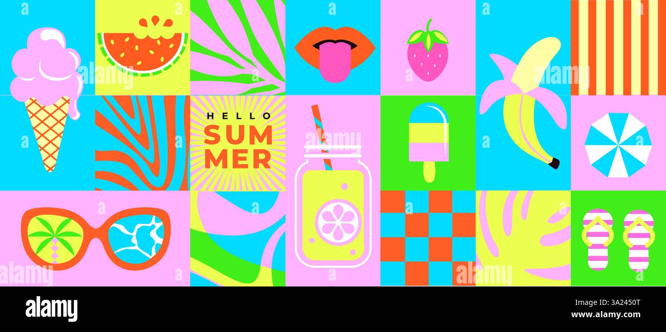 Summer geometric tile banner. Stock Vector