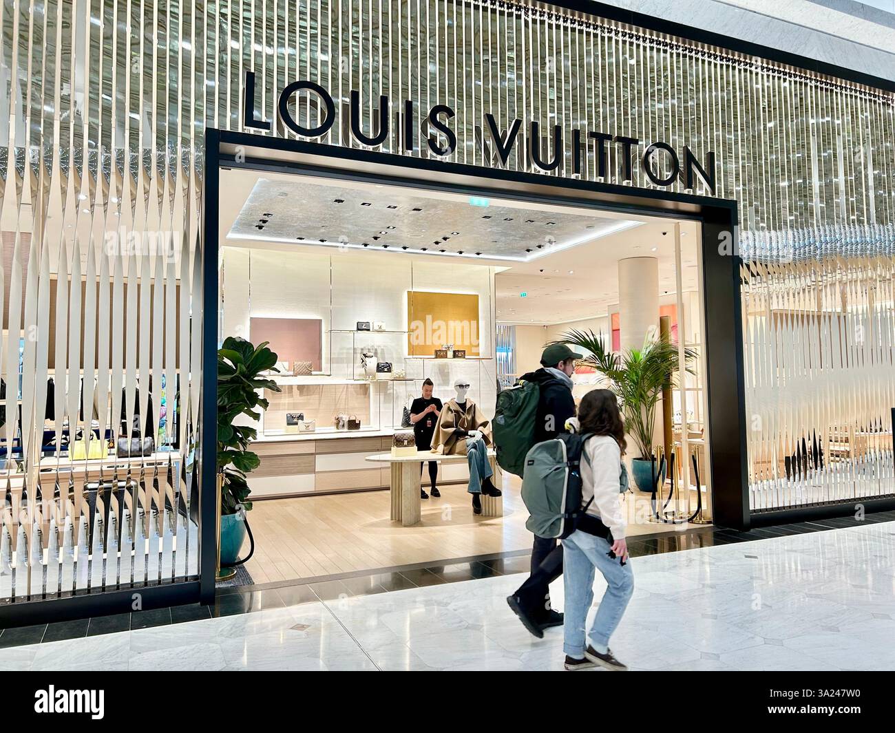 Paris, France, Luxury Shopping Center in Roissy International Airport, Louis Vuitton storefront, LVMH store in Paris, Shop Front, sign - Smartphone Captured Stock Image