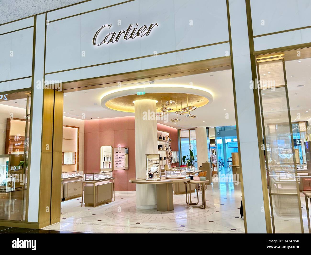 Roissy Charles de Gaulle Airport, Paris, France, Luxury Shops in Shopping Center, Shop Front, Cartier Jewelry, logo - Smartphone Captured Stock Image