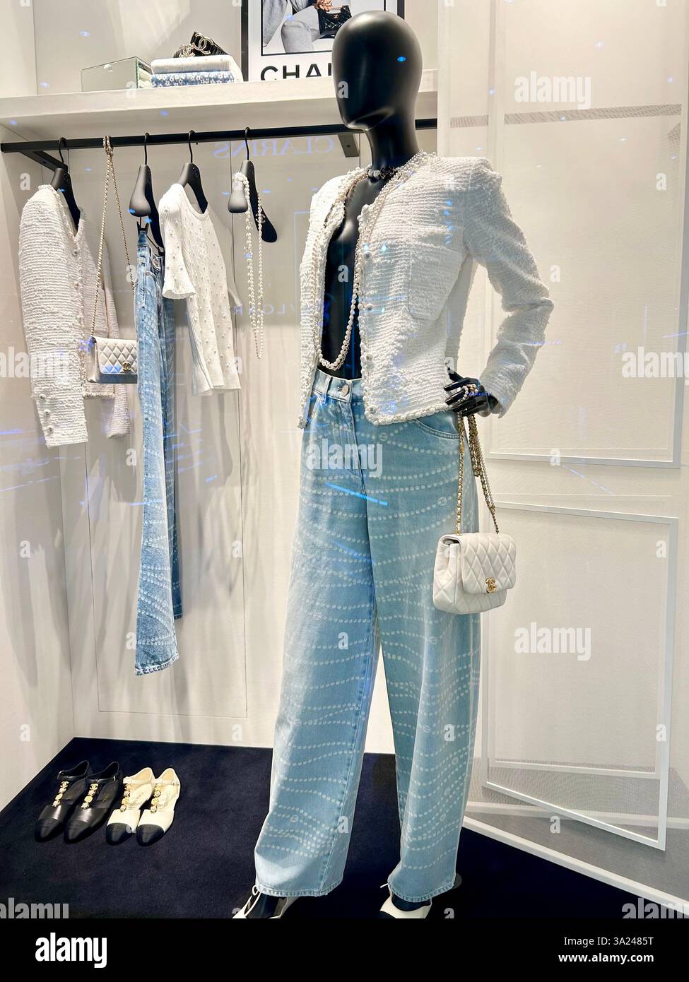 Roissy Charles de Gaulle Airport, Paris, France, Luxury Shops in Shopping Center, Chanel Mannequin Display - Smartphone Captured Stock Image