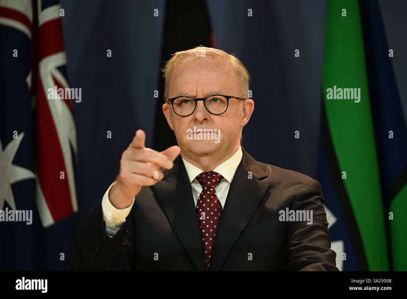 Prime Minister Anthony Albanese speaks to the media during a press