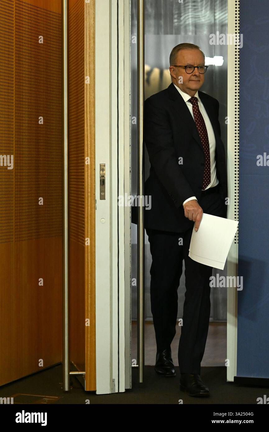 Prime Minister Anthony Albanese arrives for a press conference in