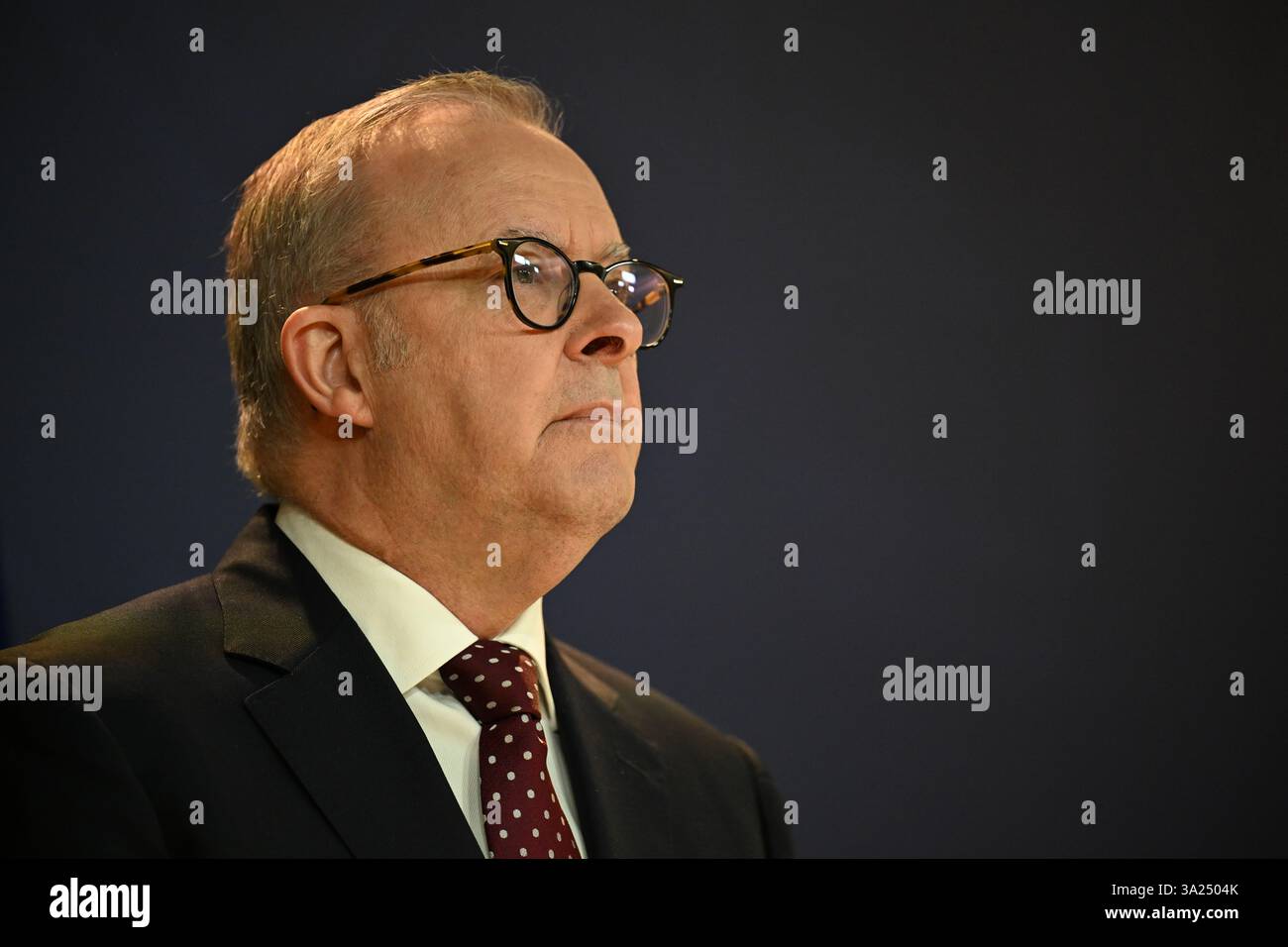 Prime Minister Anthony Albanese speaks to the media during a press
