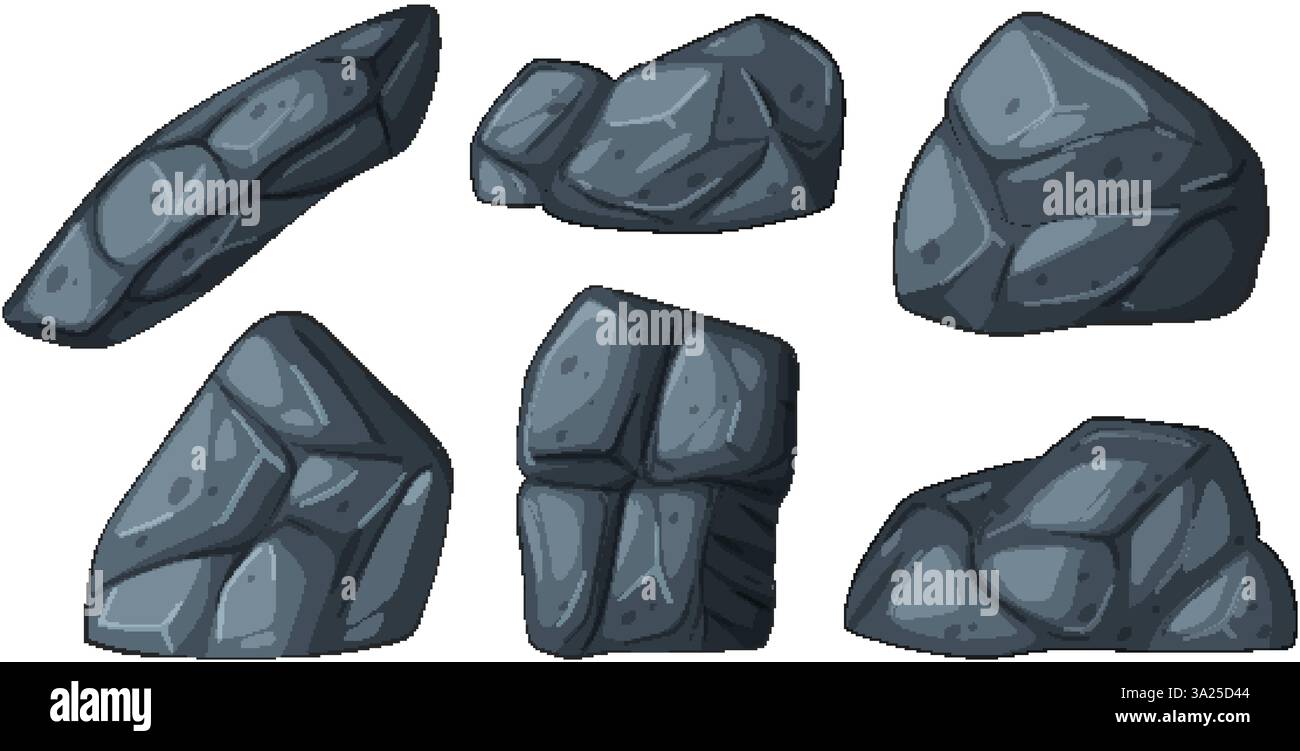 A collection of stylized rock illustrations featuring smooth shading ...
