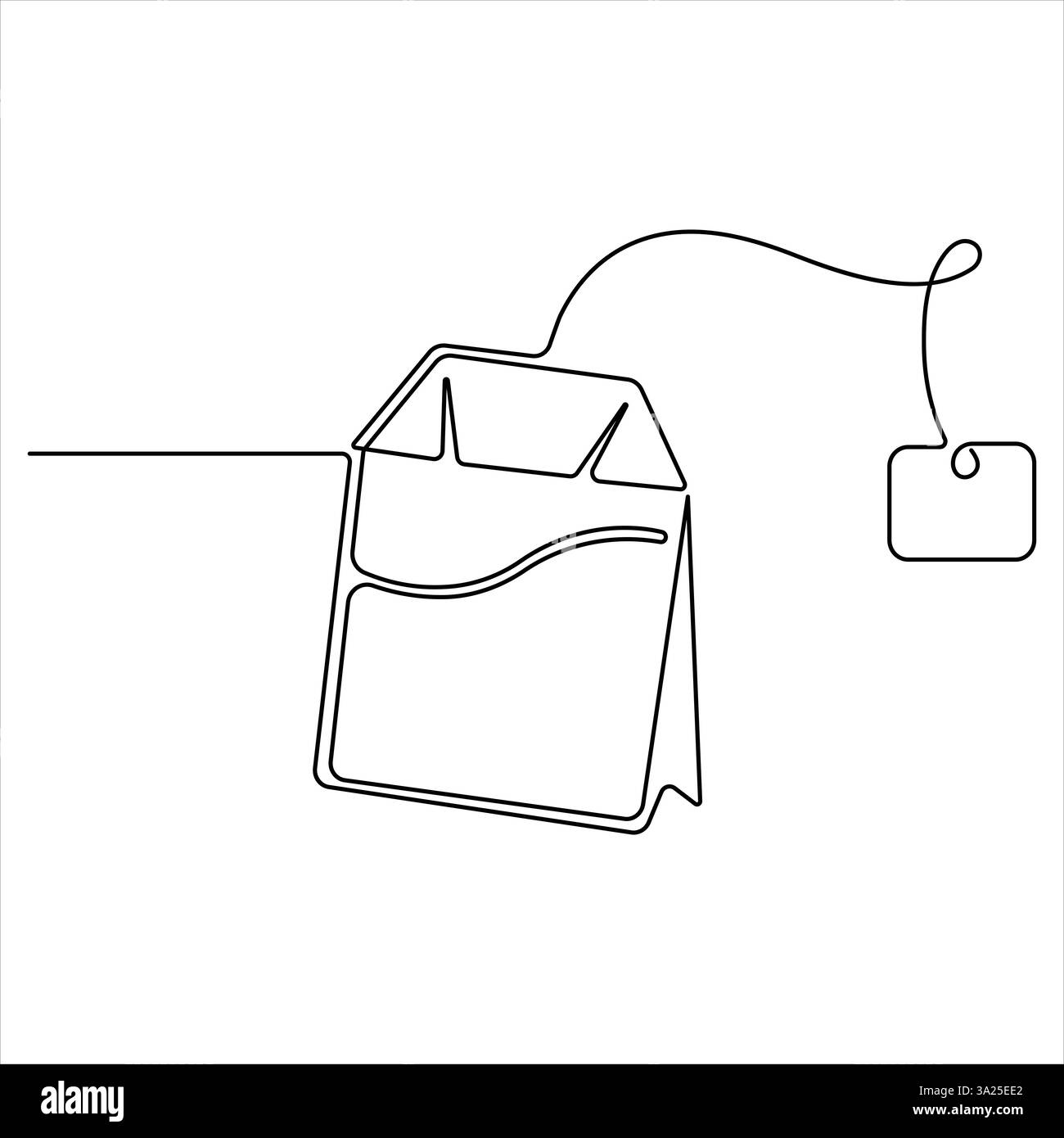 Continuous single line art drawing of paper tea bag icon and Hot herbal ...