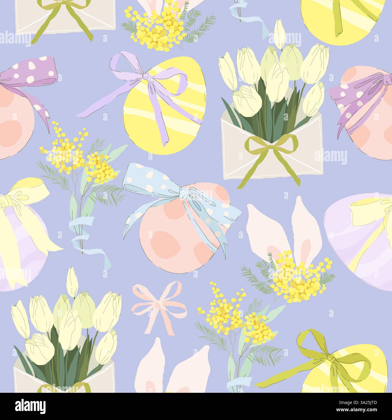 Seamless Pattern with Easter Eggs and Flowers Stock Vector
