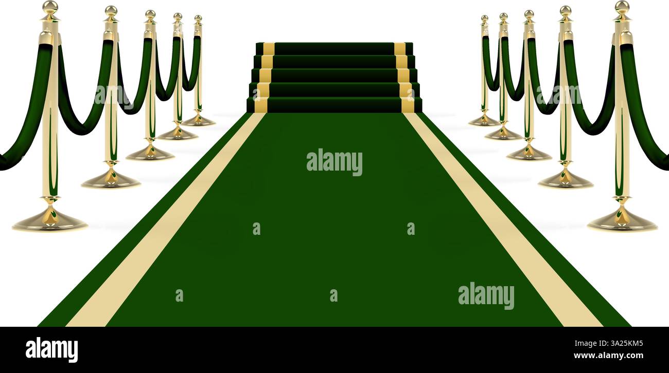 Black green carpet on stairs with ropes on golden stanchions Stock ...