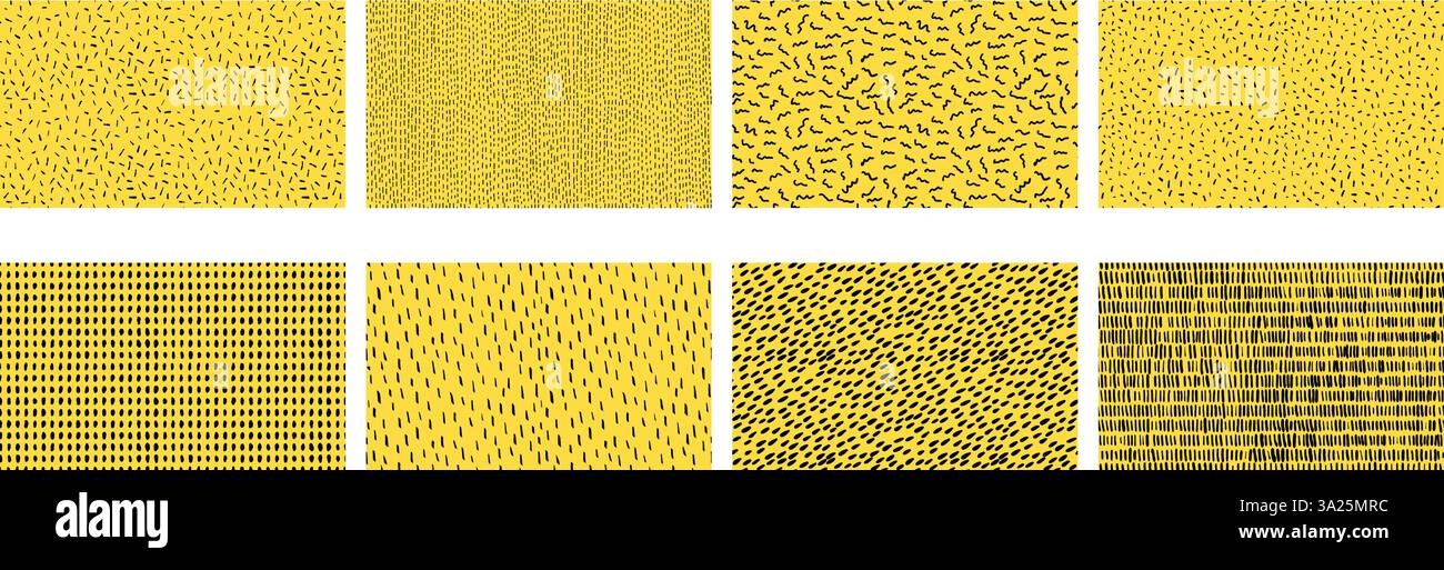 Set of small dash backgrounds. Vector seamless pattern with hand drawn sprinkles Stock Vector