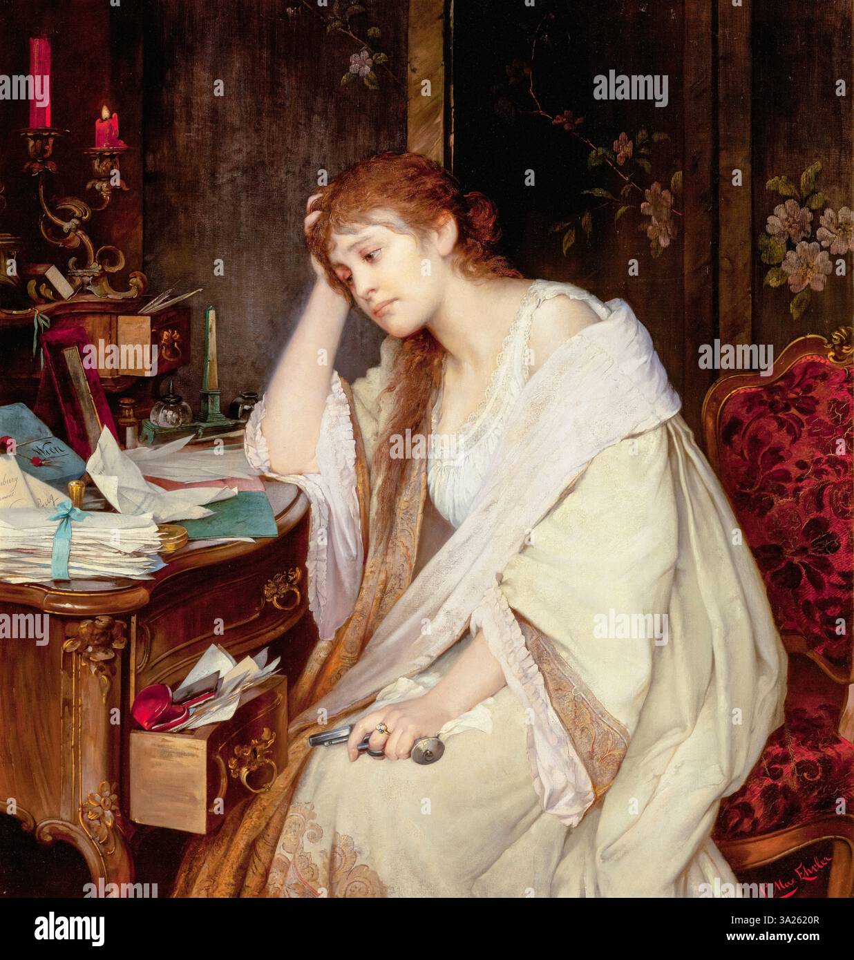 Luisa Max-Ehrler, Telegram, painting in oil on canvas, 1894 Stock Photo