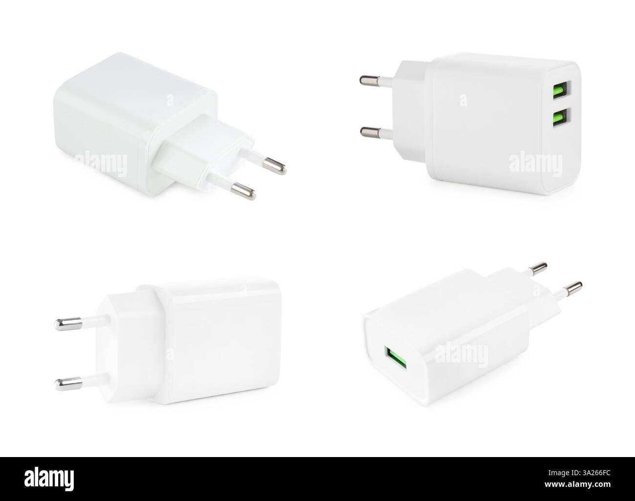USB power adapters (charger) isolated on white, set Stock Photo