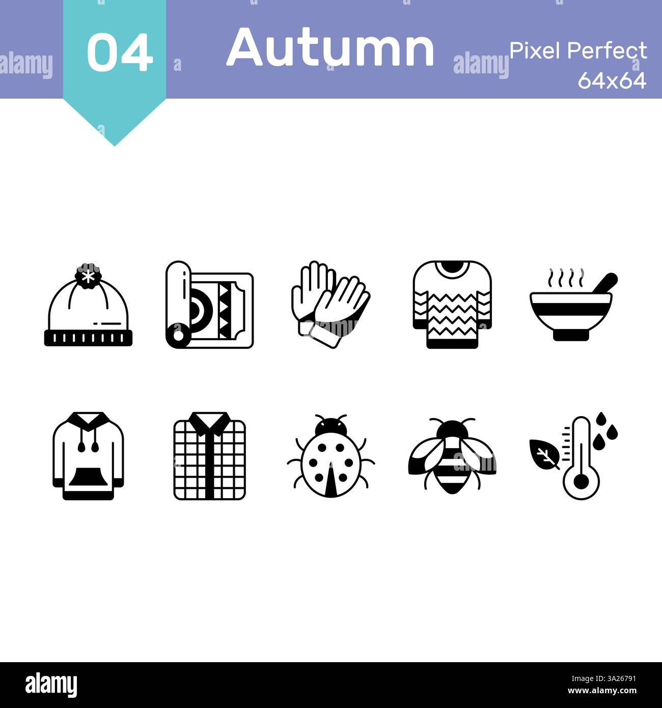 Vector flat icons concept autumn. Symbols set nature Fall season Stock ...