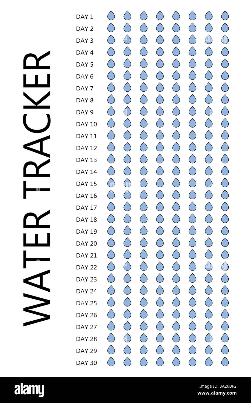 Water tracker. Habit tracker for month. Template mockup. Vector personal organizer. Minimalist simple planner Stock Vector