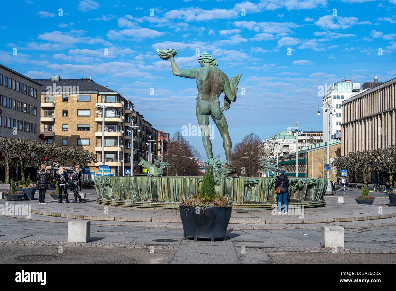 The iconic statue of Poseidon at Götaplatsen in Gothenburg. This ...