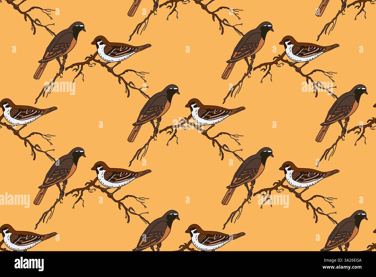 Botanical abstract seamless pattern with garden birds vector ...
