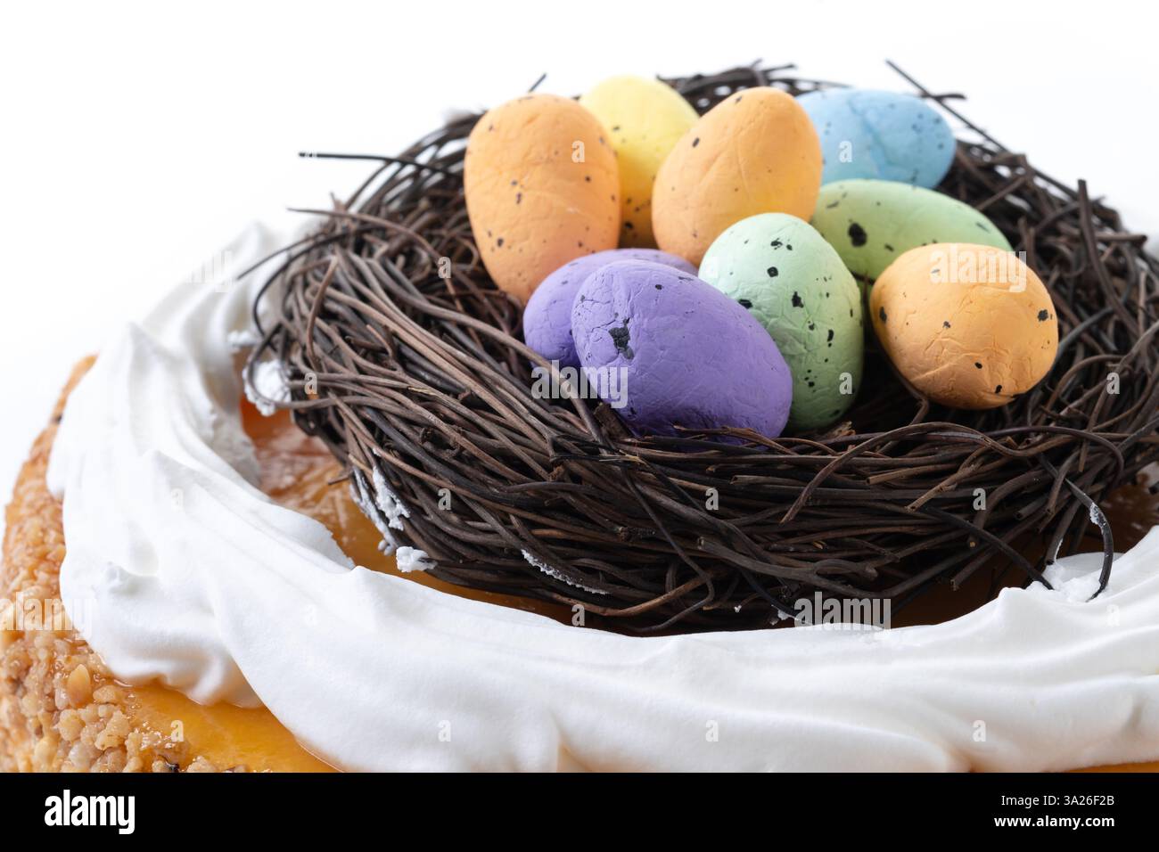 Homemade Easter egg cake isolated on white background Stock Photo
