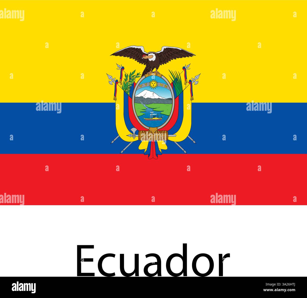 Flag of the country Ecuador on a white background. Stock Vector