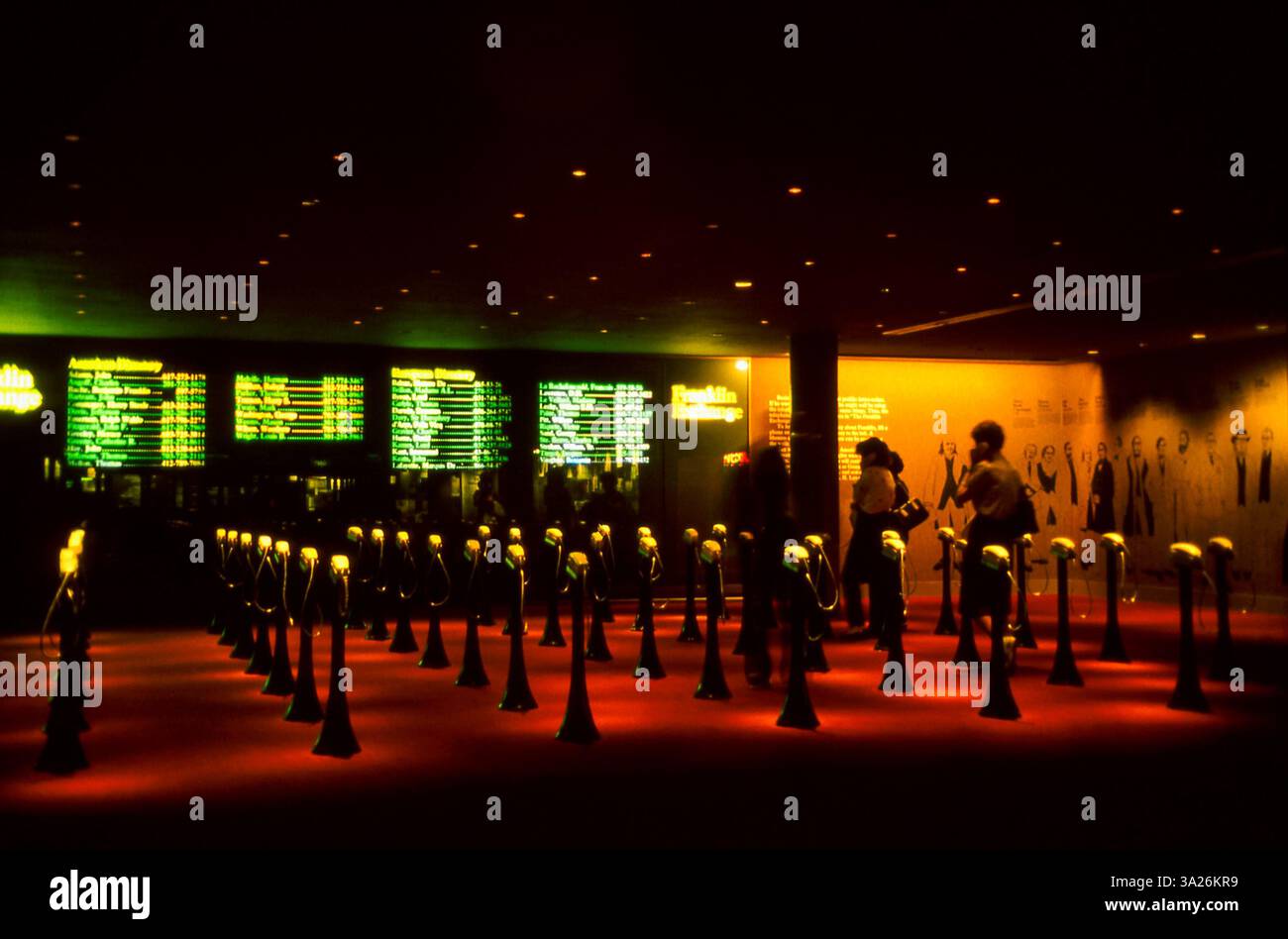 Interior exhibition in Benjamin Franklin Museum located in Philadelphia designed by Venturi and Rauch and photographed in 1984. Photo shows innovative approach to exhibition and museum design which uses modern technology and interactive communication with visitors. Stock Photo