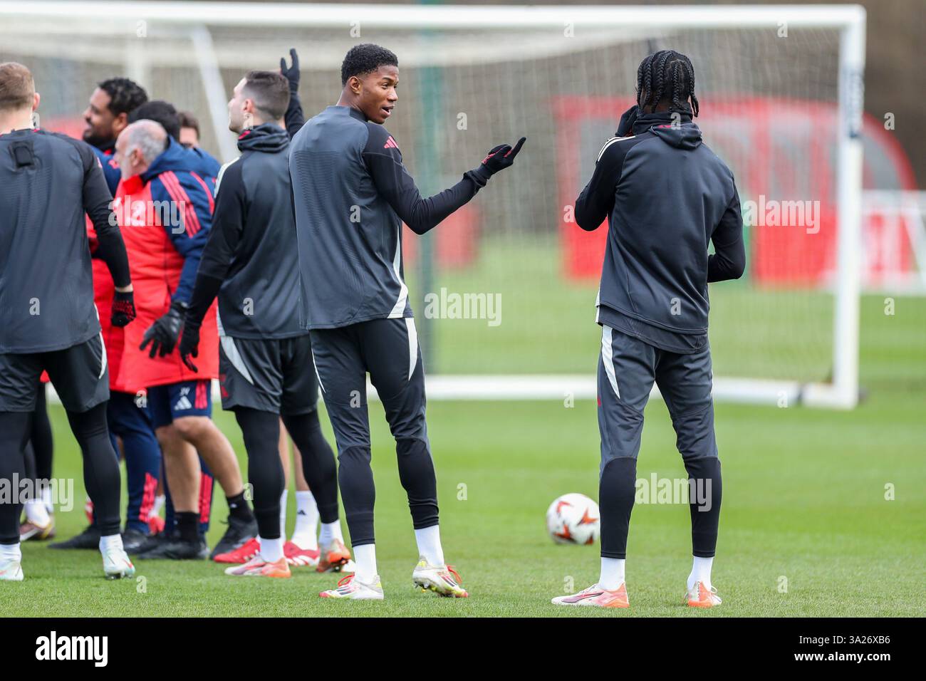 Manchester, UK. 12th Mar, 2025. Manchester United forward Chido Obi-Martin (56) during the Manchester United Training session ahead of the UEFA Europa League Round of 16, 2nd Leg match vs Real Sociedad, Carrington Training Centre, Manchester, England, United Kingdom on 12 March 2025 Credit: Phil Duncan/Every Second Media Credit: Every Second Media/Alamy Live News Stock Photo