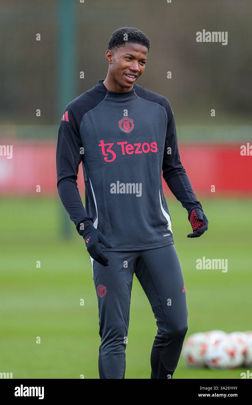 Manchester, UK. 12th Mar, 2025. Manchester United forward Chido Obi-Martin (56) during the Manchester United Training session ahead of the UEFA Europa League Round of 16, 2nd Leg match vs Real Sociedad, Carrington Training Centre, Manchester, England, United Kingdom on 12 March 2025 Credit: Phil Duncan/Every Second Media Credit: Every Second Media/Alamy Live News Stock Photo