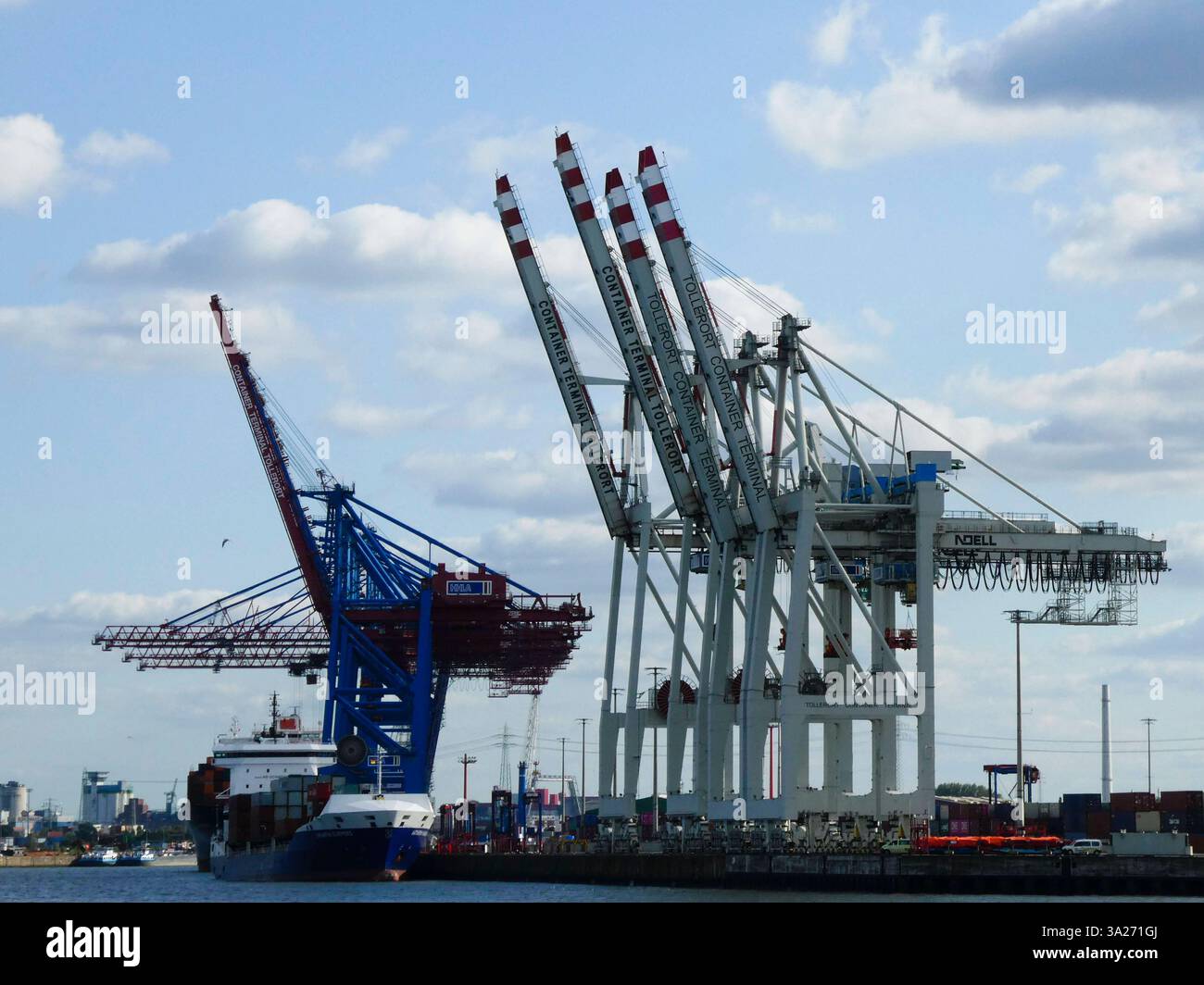 Krahn Krahne Elbe Tag Wolken blauer Himmel Hamburger Hafen am ...