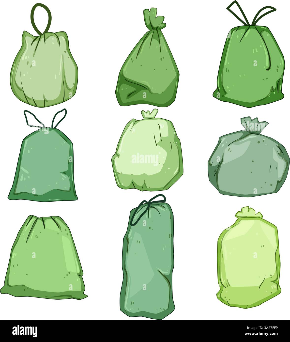 compostable trash bag set cartoon vector illustration Stock Vector