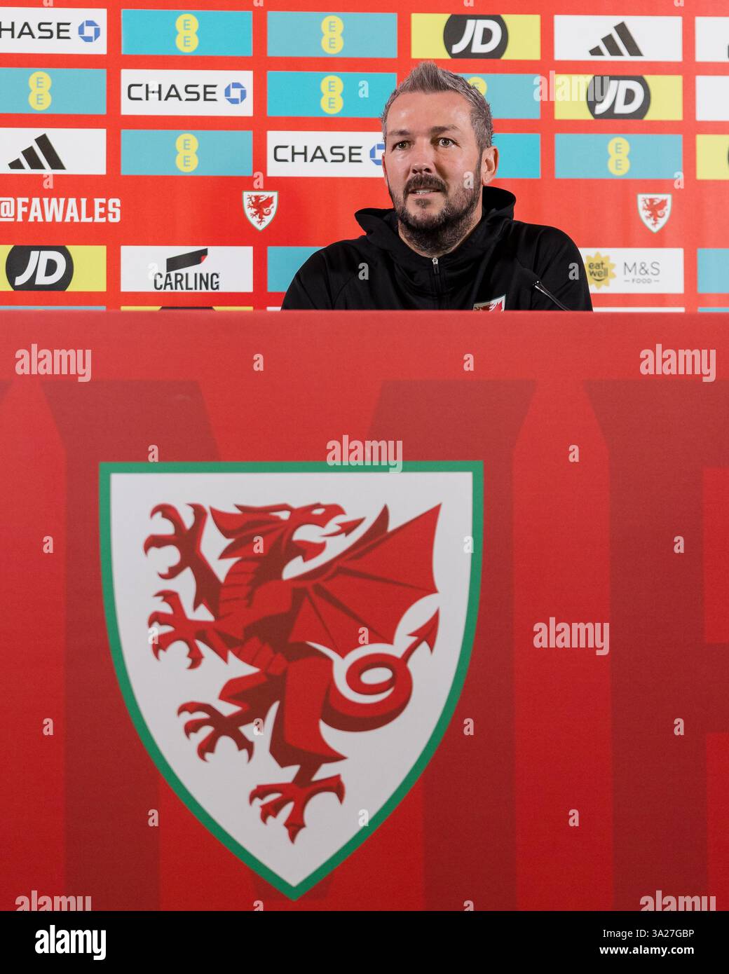 PONTYCLUN, WALES - 12 MARCH 2025: Wales U21 National Team Manager Matty