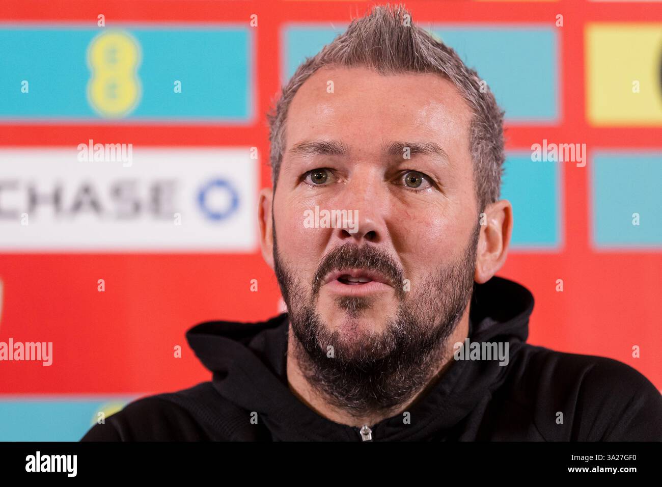PONTYCLUN, UK. 12th Mar, 2025. Wales U21 National Team Manager Matty ...