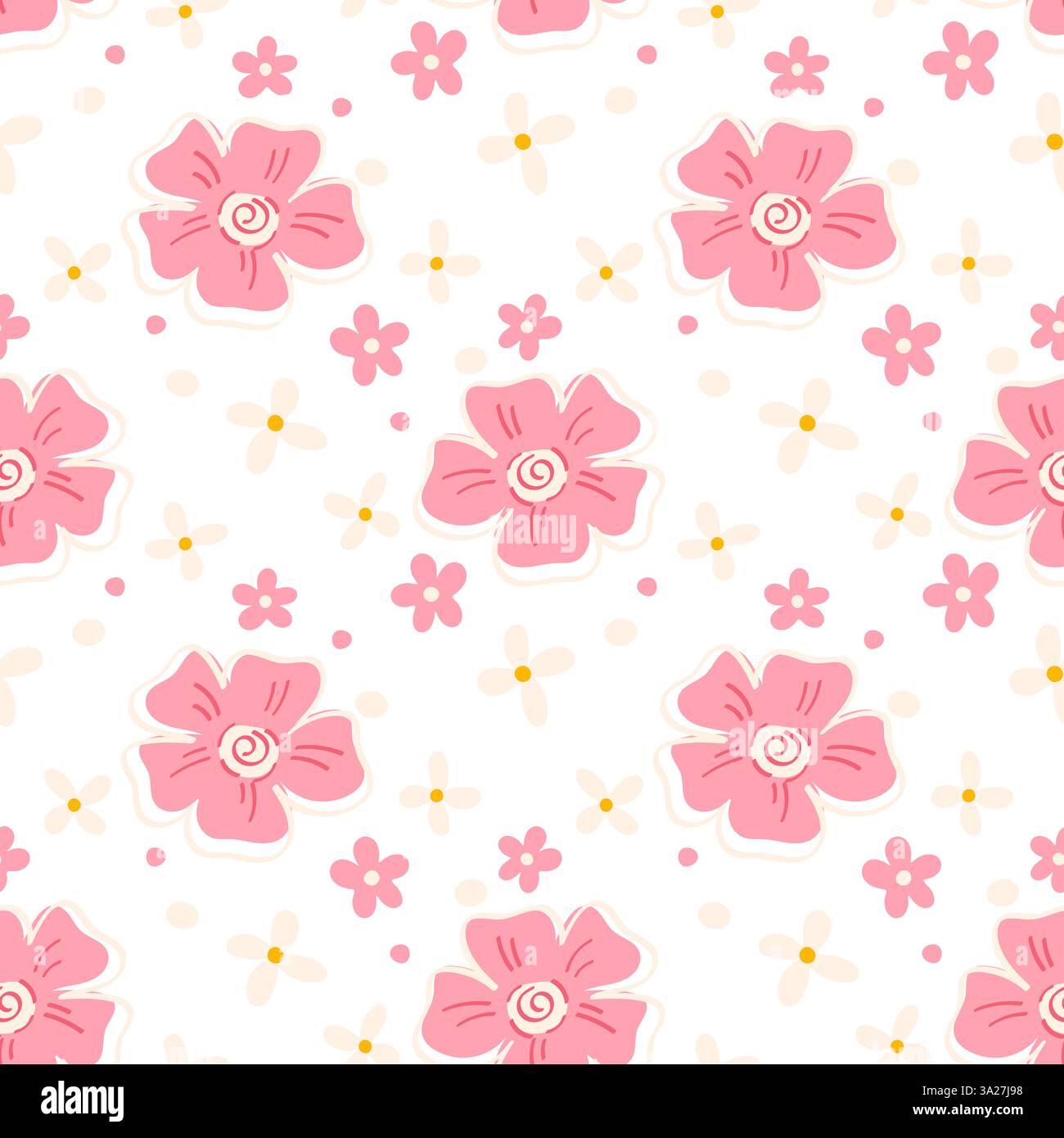 Seamless Pink Rose Floral Pattern with Soft Cream Background for ...