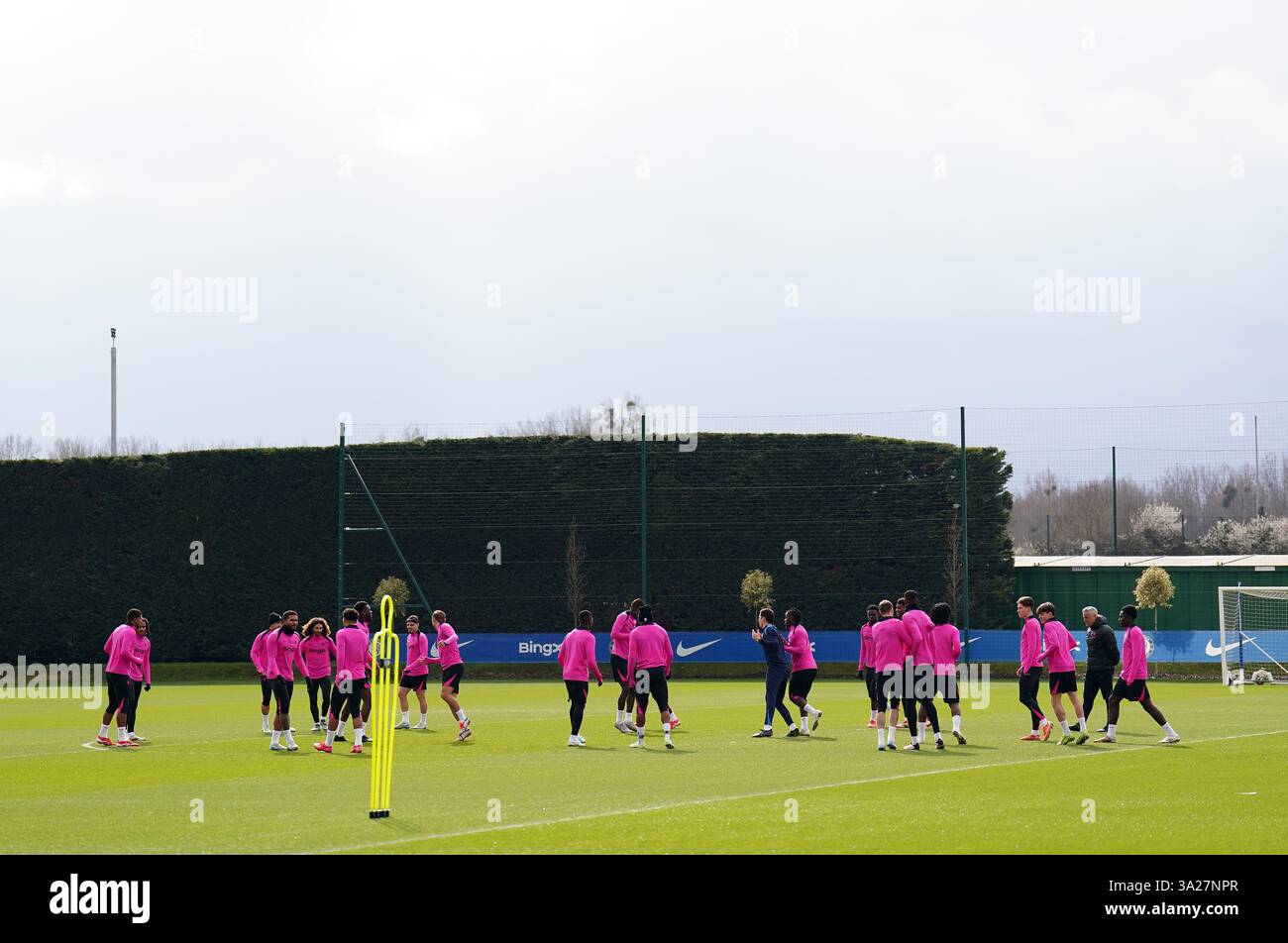 Chelsea players during a training session at at Cobham Training Ground, London. Picture date