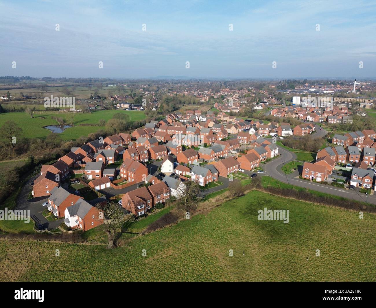 aerial view of a modern housing development on the edge of a town Stock ...