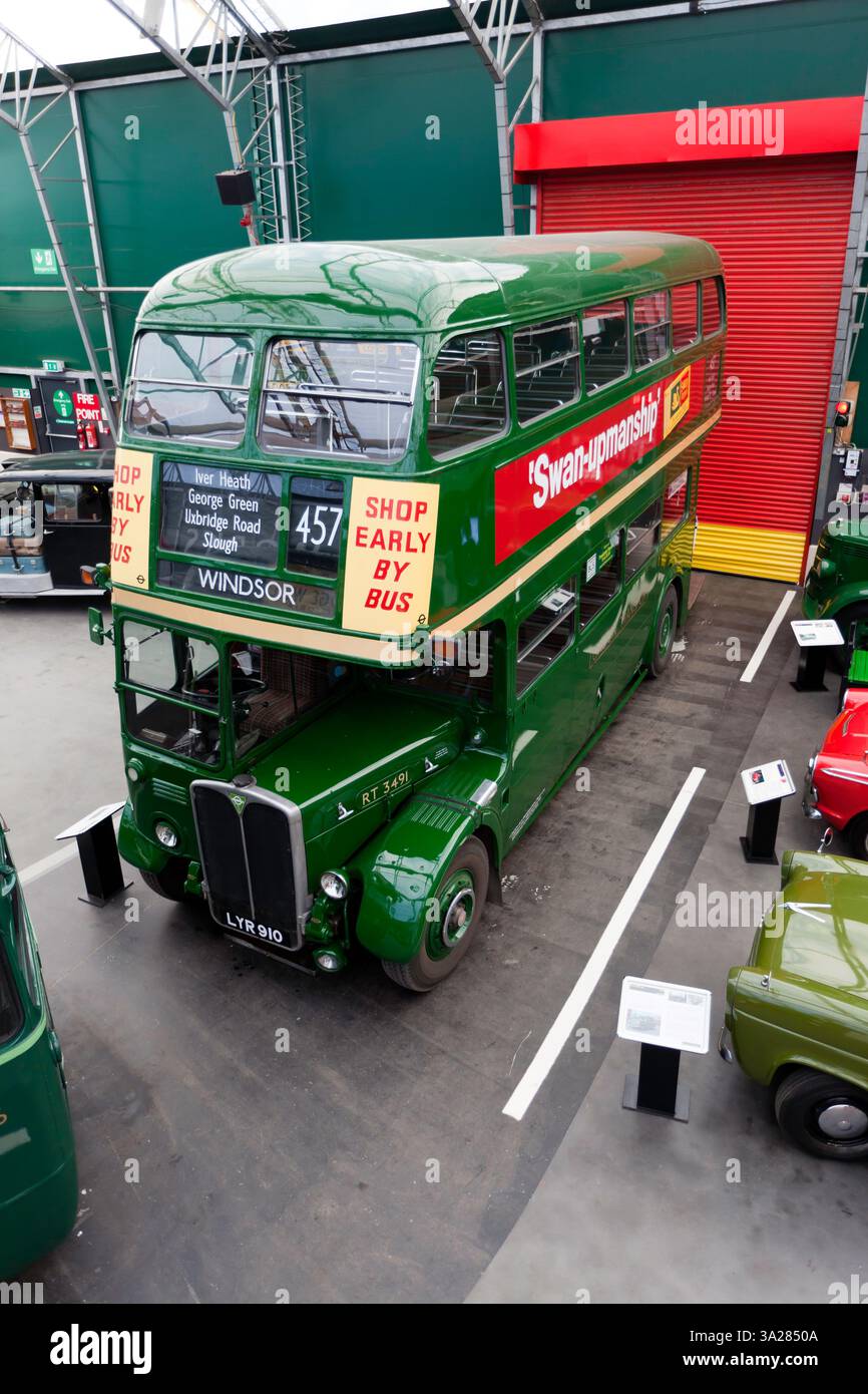 Looking down on a Green, 1952,  AEC Regent  III Double Decker Bus, Stock Photo
