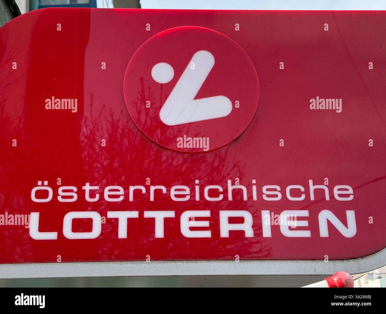 12 March 2025, Austria, Wien: A sign for Österreichische Lotterien GmbH