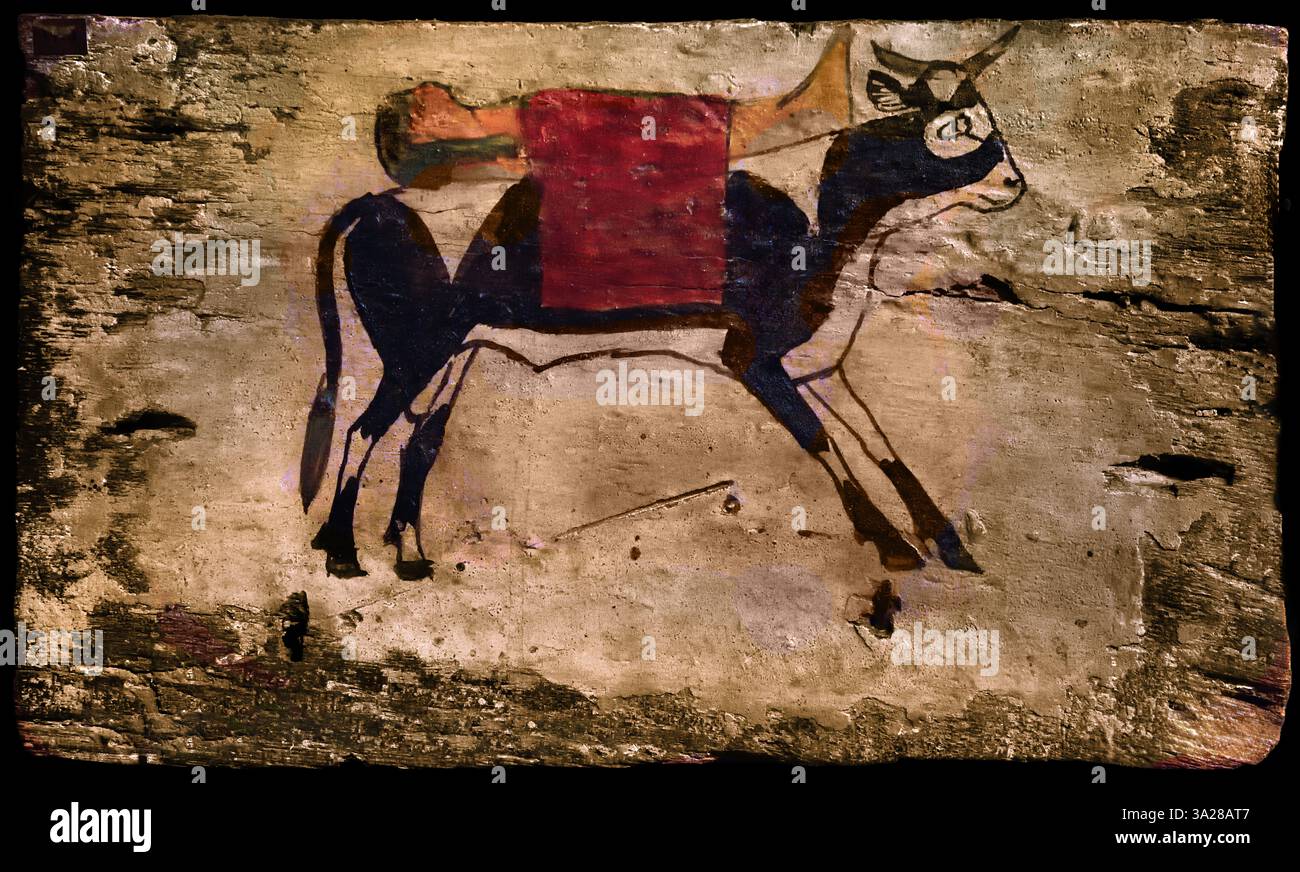 Footboard of a Coffin , 25th Dynasty , tomb equipment, 19 x 33 cm, Animal , Cow,  Egypt , Stock Photo