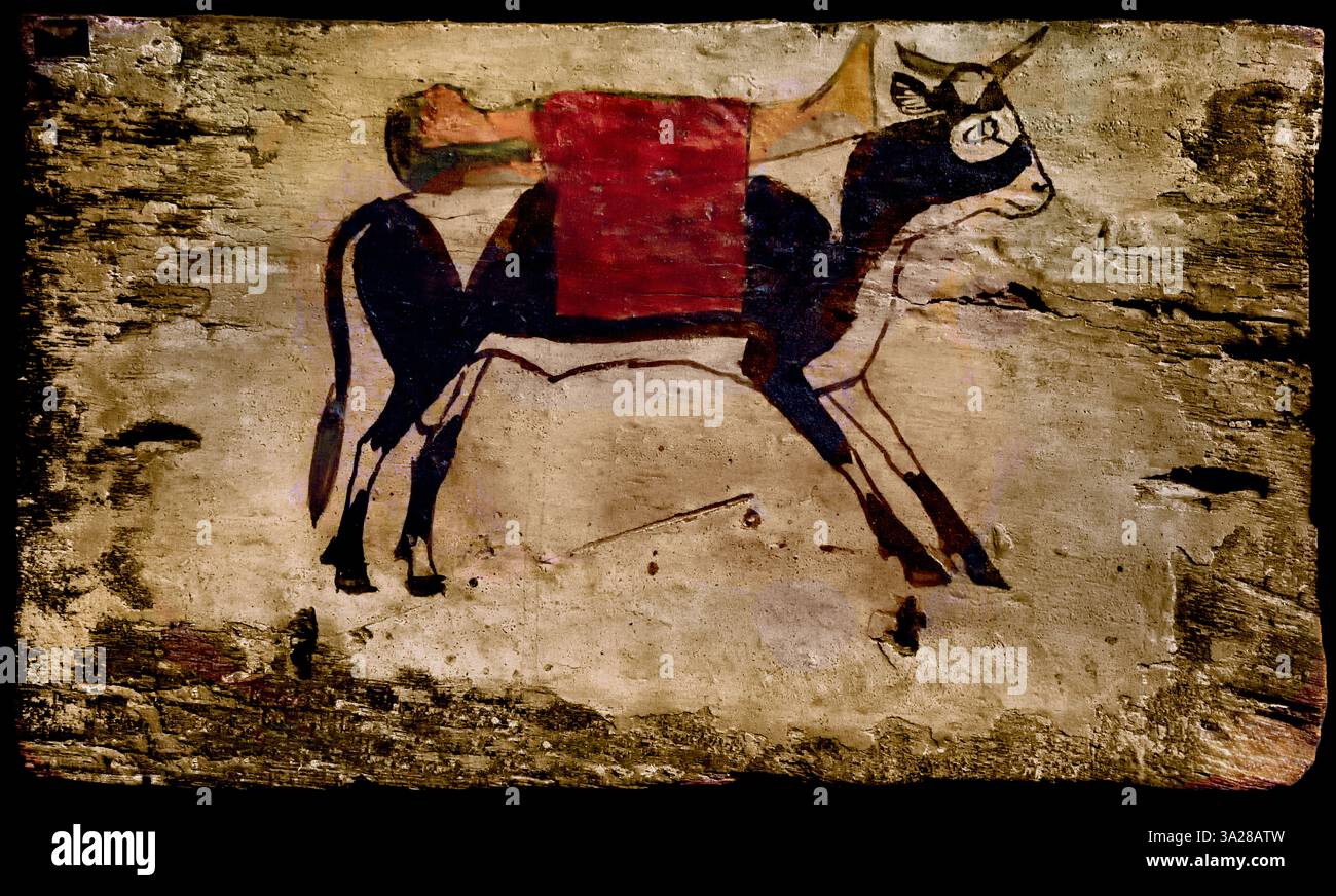 Footboard of a Coffin , 25th Dynasty , tomb equipment, 19 x 33 cm, Animal , Cow,  Egypt , Stock Photo