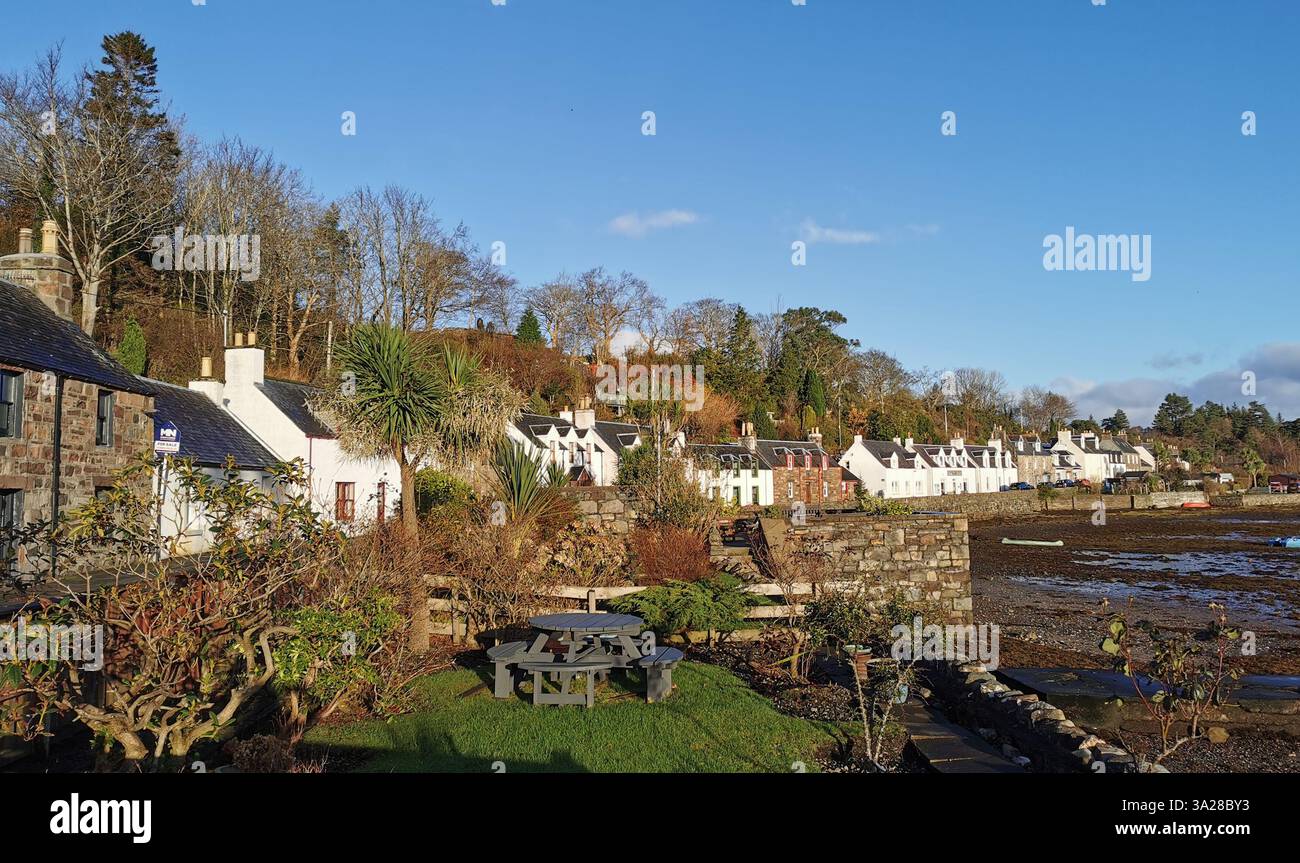 Plockton village with its famous palm trees on the north west coast of Scotland. - Smartphone Captured Stock Image