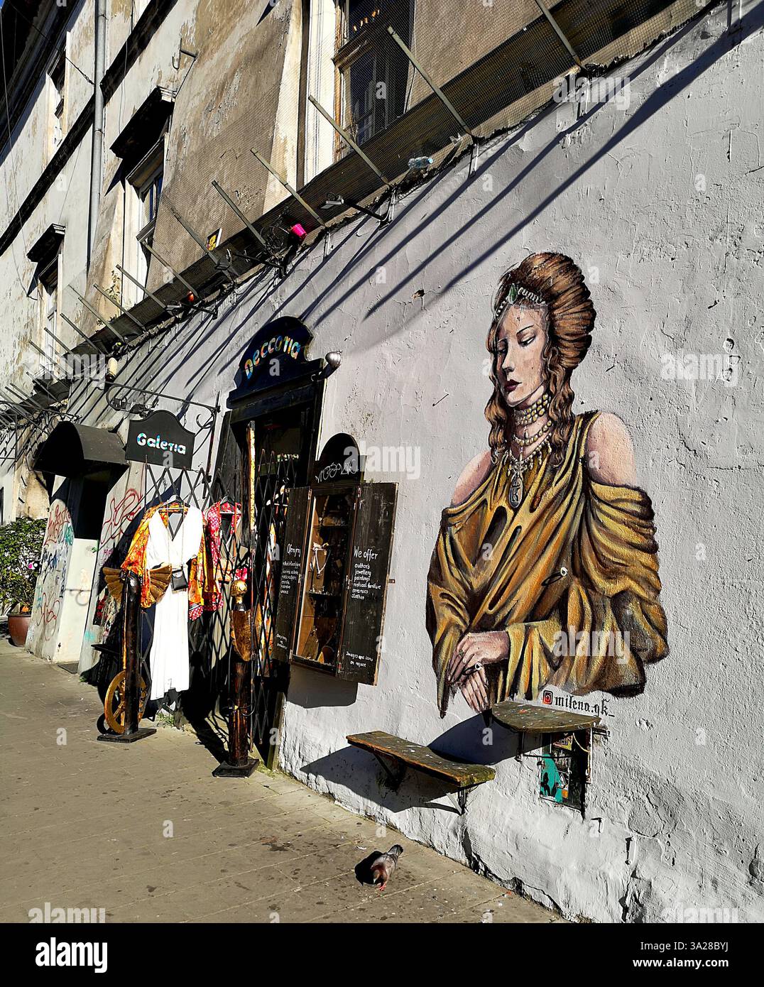 Jozefa Street, Kazimierz district in Krakow, Poland has become a shopping hub with great vintage shops, arts and crafts and quirky bohemian pubs. - Smartphone Captured Stock Image